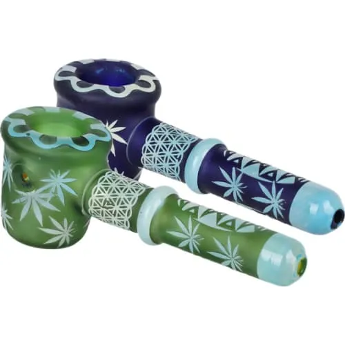 Flower of Leaf Sandblasted Glass Hand Pipe product image