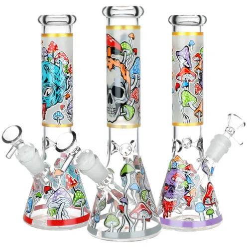 Monsters And Shrooms Glow Glass Beaker Water Pipe 10" product image